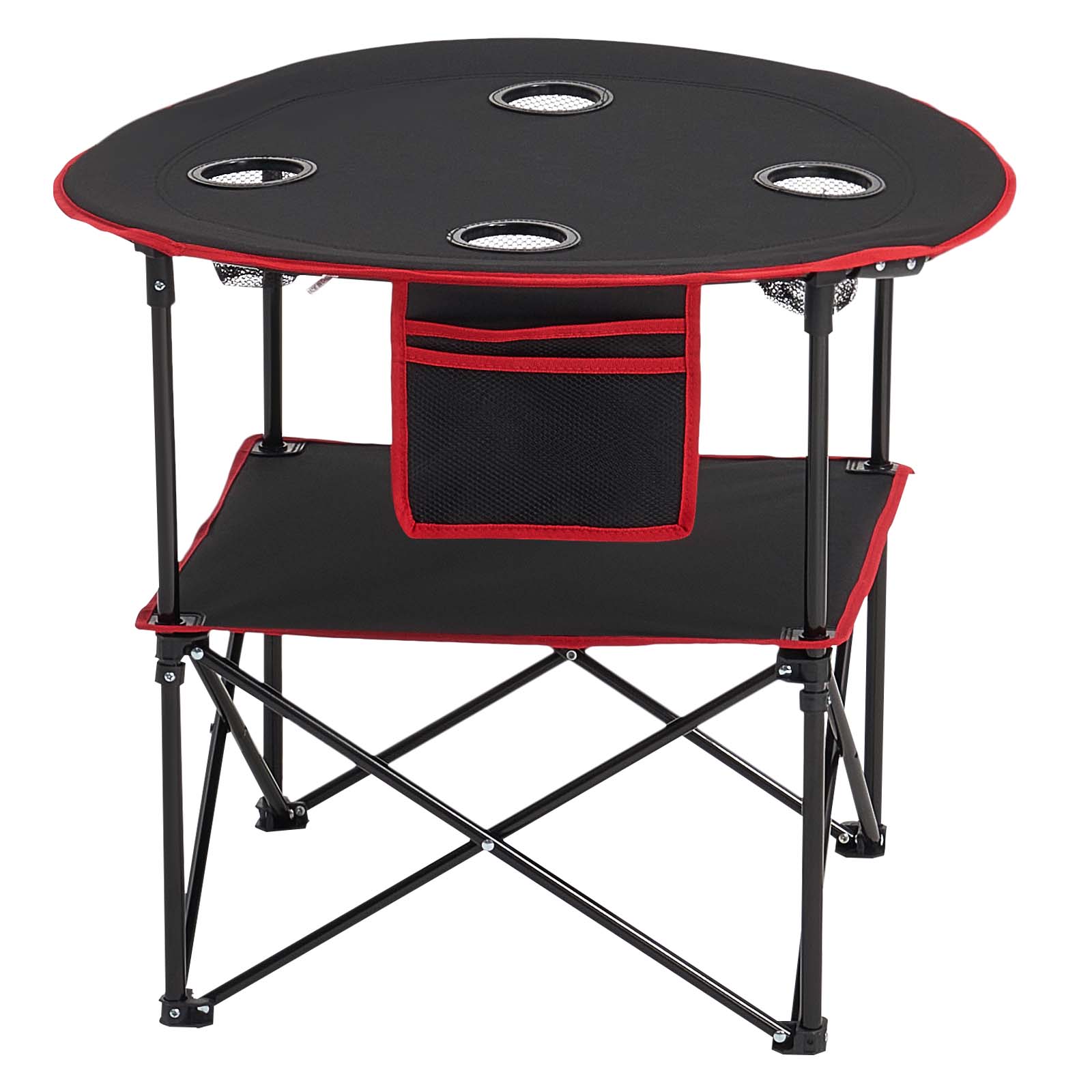 Folding Portable Camping Table Oxford Outdoor Picnic RoundTable 4 Cup Holders_voghion.com